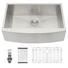 Farmhouse Apron Handmade Stainless Steel Kitchen Sink, Apron Front Single Bowl Bar Sink with Drain Kit (Color: Stainless Steel Brushed, size: 30"x20")