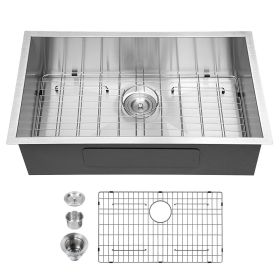 Undermount Sink Stainless Steel 18 Gauge Single Bowl Kitchen Sink Basin with Strainer (size: 32*19*9)