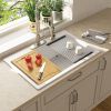 Drop In Quartz Workstation Kitchen Sink Top mount Single Bowl Granite Composite Sink with Roll-up Drying Rack, Cutting Board, Bottom Grid and Strainer