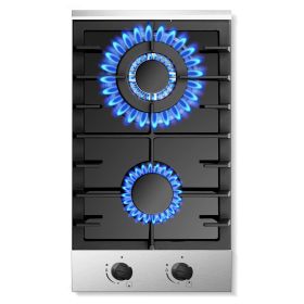 Gas Cooktop 12 Inch, Bulit-in Propane Stove 2 burner, Stainless Steel /Tempered Glass Gas Stove Top, 2 Burner Propane Cooktop, NG/LPG Convertible RV S (Material: 12inch (Tempered Glass))