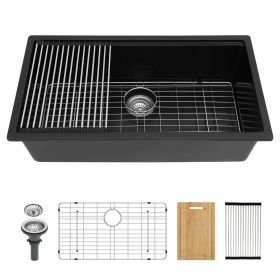 Quartz Kitchen Sink -  Black granite composite Workstation undermount kitchen sink (Black: 33x19")