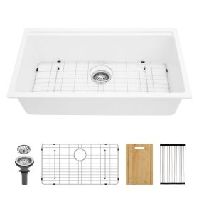 Quartz Kitchen Sink White granite composite Workstation undermount kitchen sink (White: 30x19")