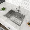 Lordear Gunmetal Black Workstation Kitchen Sink Drop-in Topmount 18 Gauge Stainless Steel Single Bowl Sink