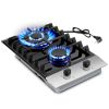 Gas Cooktop 12 Inch, Bulit-in Propane Stove 2 burner, Stainless Steel /Tempered Glass Gas Stove Top, 2 Burner Propane Cooktop, NG/LPG Convertible RV S