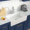 Aquacubic White Finish Reversible single bowl Ceramic Farmhouse Apron Front Kitchen Sink with Bottom Grid and Basket Strainer