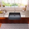 Farmhouse Apron Handmade Stainless Steel Kitchen Sink, Gunmetal Black Single Bowl Bar Sink with Strainer