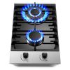 Gas Cooktop 12 Inch, Bulit-in Propane Stove 2 burner, Stainless Steel /Tempered Glass Gas Stove Top, 2 Burner Propane Cooktop, NG/LPG Convertible RV S