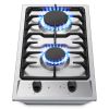 Gas Cooktop 12 Inch, Bulit-in Propane Stove 2 burner, Stainless Steel /Tempered Glass Gas Stove Top, 2 Burner Propane Cooktop, NG/LPG Convertible RV S