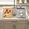 Drop In Quartz Workstation Kitchen Sink Top mount Single Bowl Granite Composite Sink with Roll-up Drying Rack, Cutting Board, Bottom Grid and Strainer