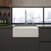 Aquacubic White Finish Reversible single bowl Ceramic Farmhouse Apron Front Kitchen Sink with Bottom Grid and Basket Strainer