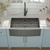 Farmhouse Apron Handmade Stainless Steel Kitchen Sink, Gunmetal Black Single Bowl Bar Sink with Strainer