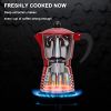 RAINBEAN Moka Pot 6 Cup Set, 11 oz / 300ml Stovetop Espresso Maker, Italian Cuban Greca Coffee, Aluminum Ripple Ring Design - Easy To Use & Clean (Red